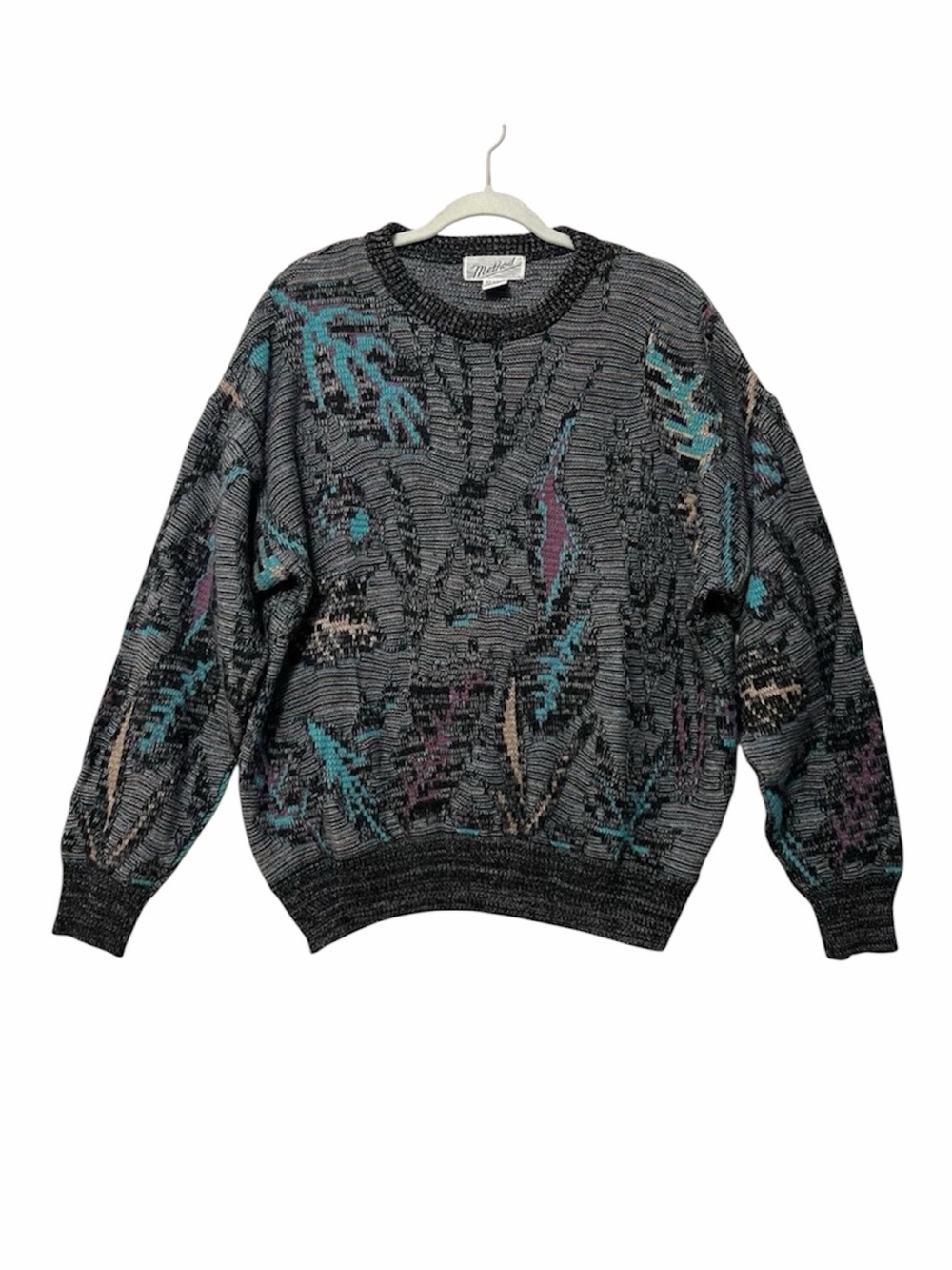 Vintage Method Men's Crewneck Sweater in Black and Teal Size Large